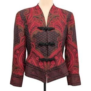 Size 14 Constance Saunders Silk Wool Paisley Frog Closure Jacket Blazer Vintage